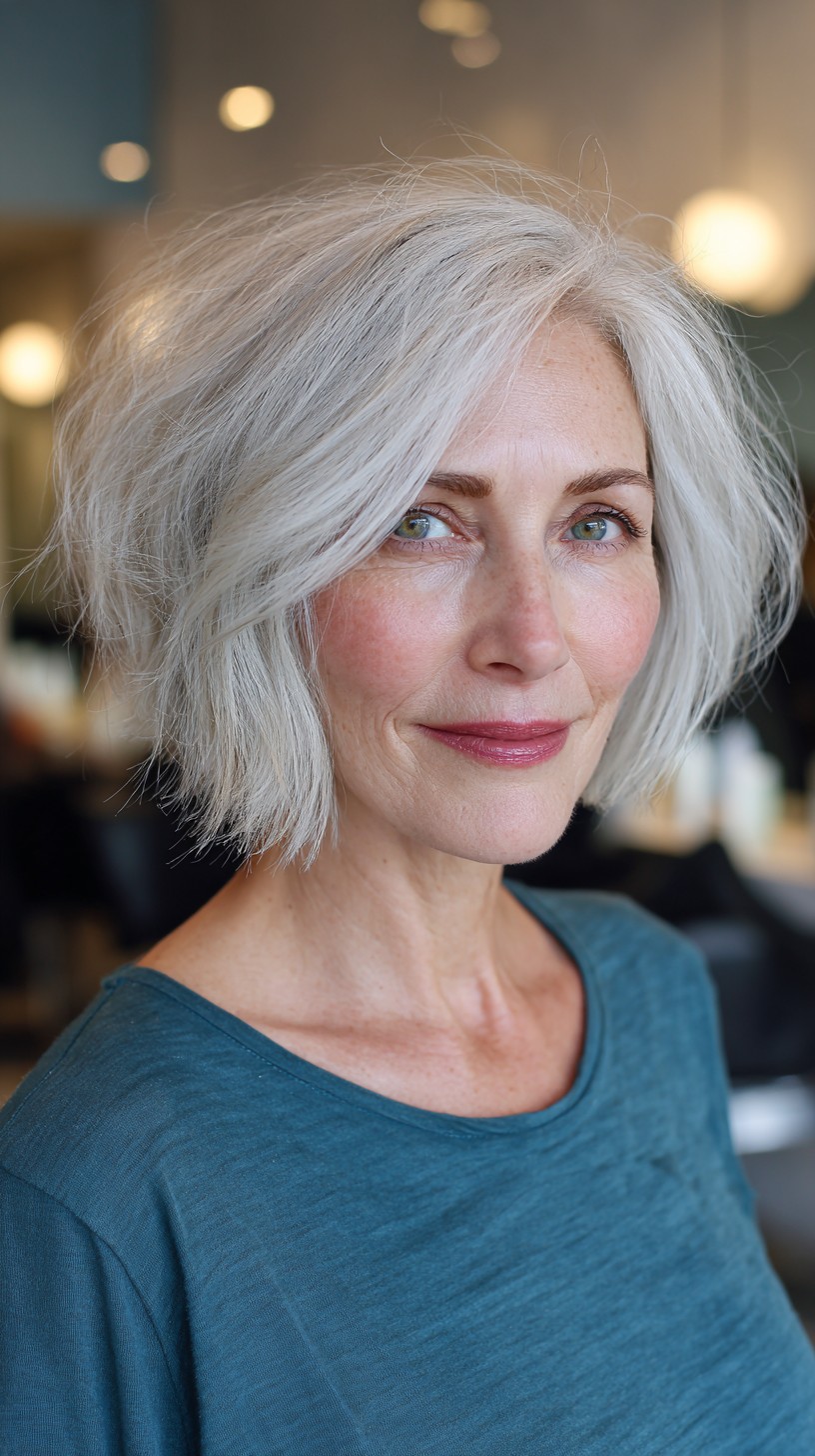Light Silver Textured Bob with Face-Framing Layers