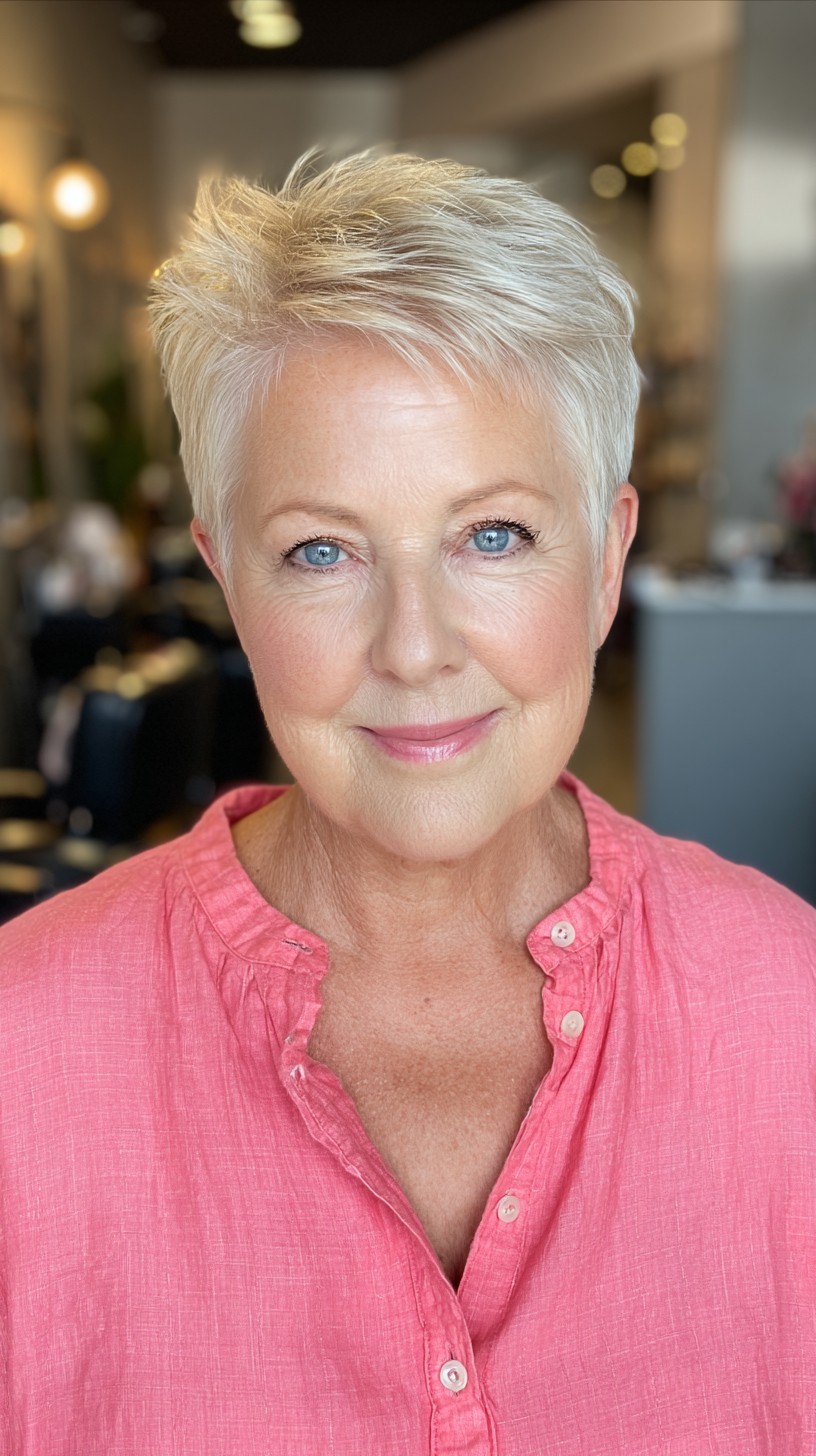 Modern Silver Textured Pixie with Subtle Lift