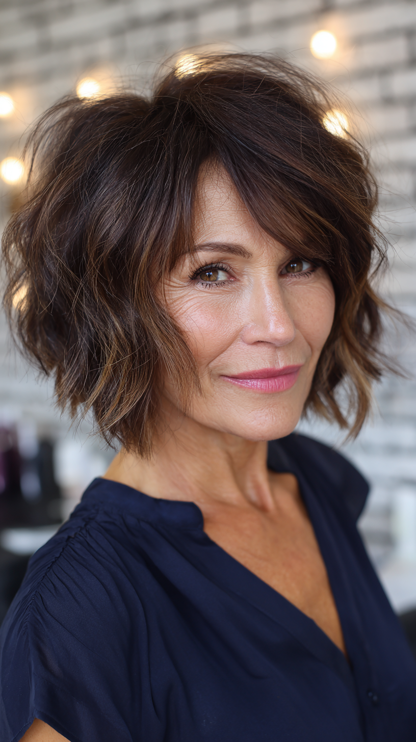 Modern Textured Bob with Long Bangs