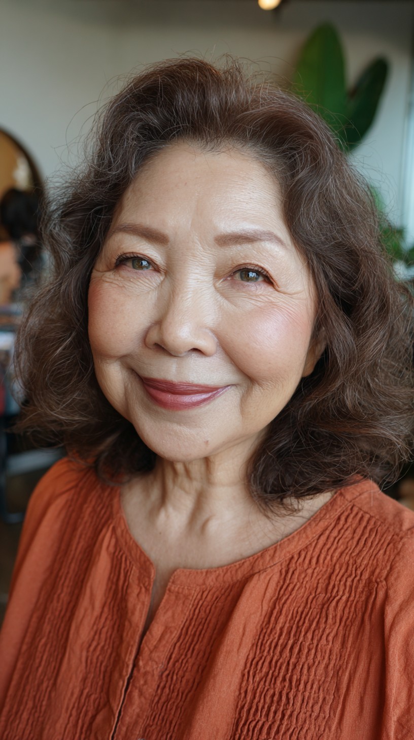 Natural Chestnut Waves with Face-Framing Layers