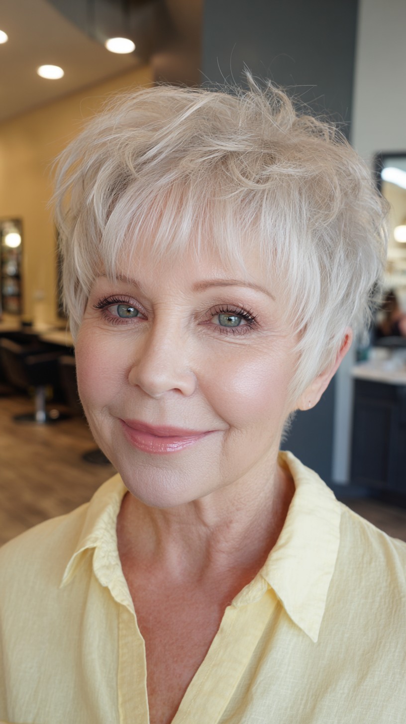Platinum Textured Layered Pixie for Elegant Seniors