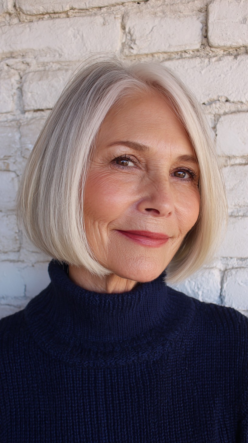 Polished Silver Layered Bob with Face-Framing Highlights