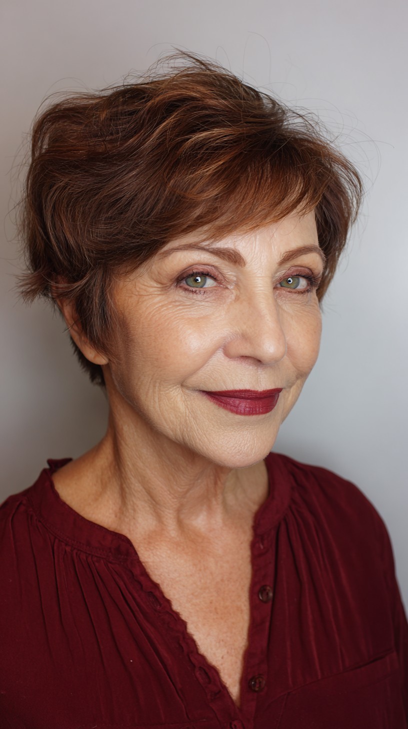Rich Auburn Short Shag with Soft Waves