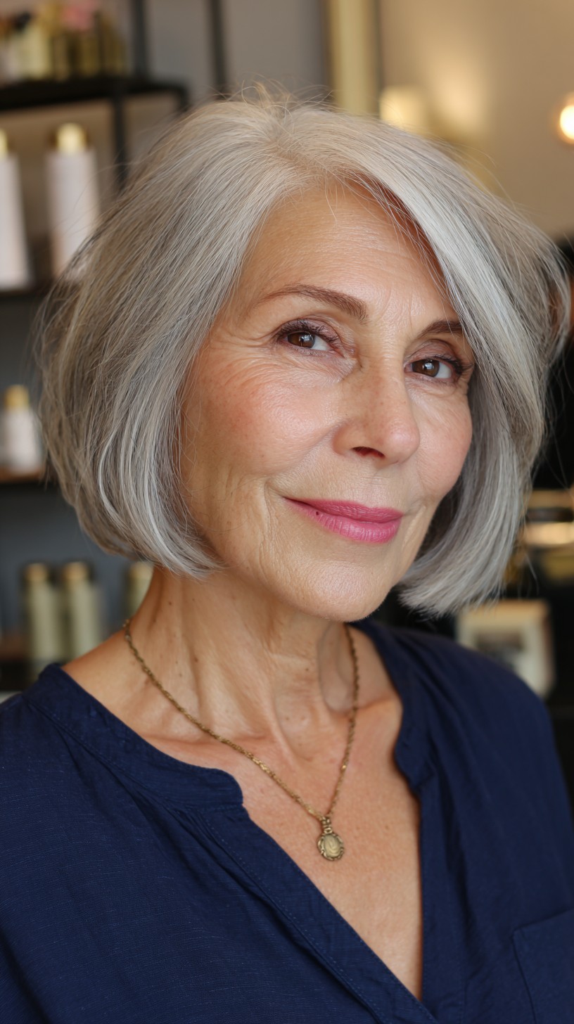 Silver Chic Asymmetrical Bob with Soft Texturizing