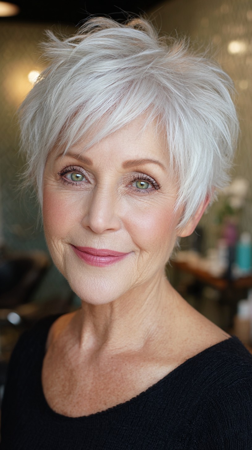Silver Feathered Pixie with Defined Fringe
