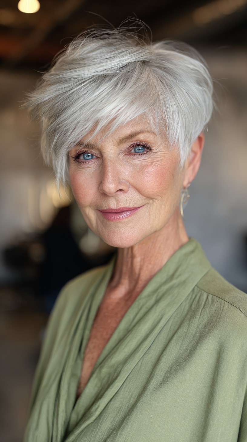Silver Whispy Tousle with Oceanic Blue Eyes