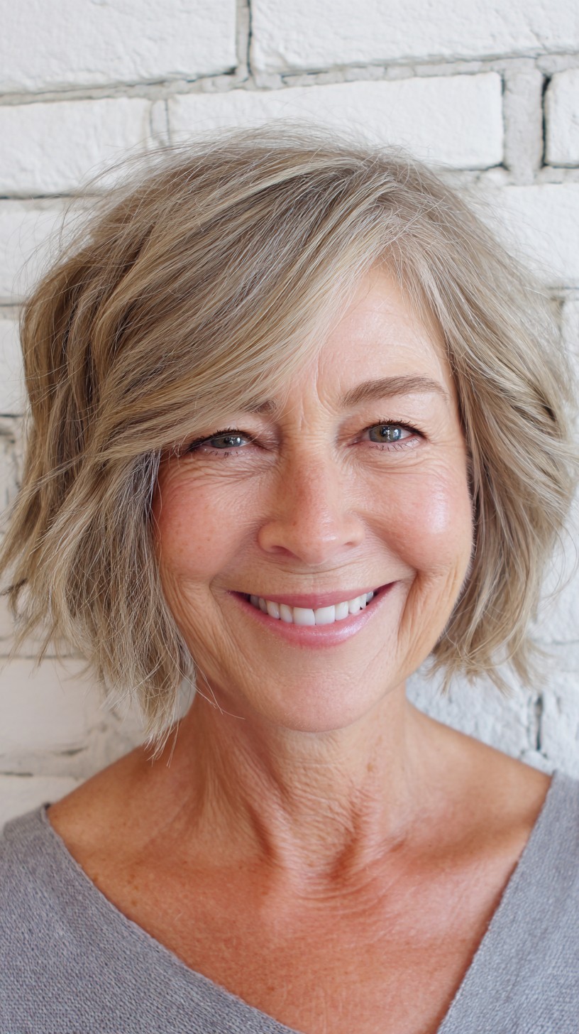 Sleek Ash Blonde Bob with Soft Waves