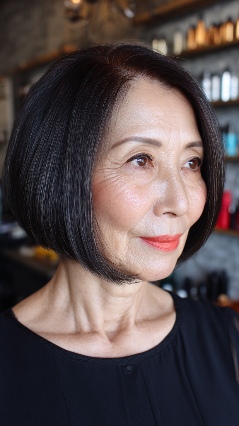 Sleek Curved Bob with Side-Swept Bangs