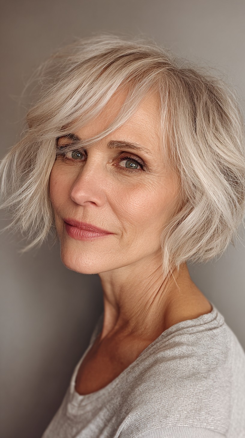 Sleek Silver Bob with Layered Texture