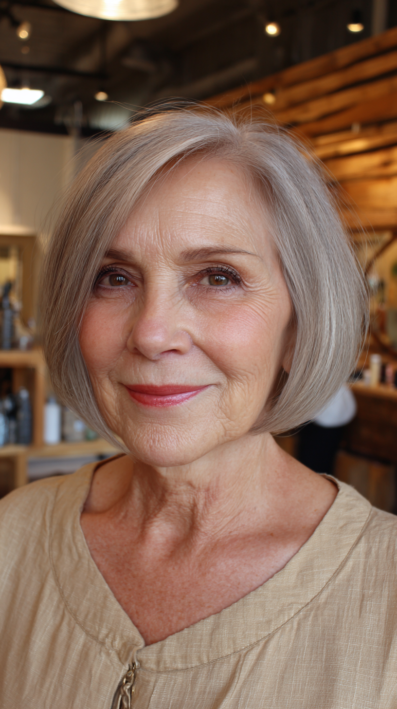 Sleek Silver Chin-Length Bob with Subtle Layers