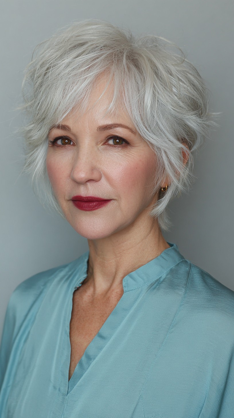 Soft Silver Layered Bob with Gentle Waves