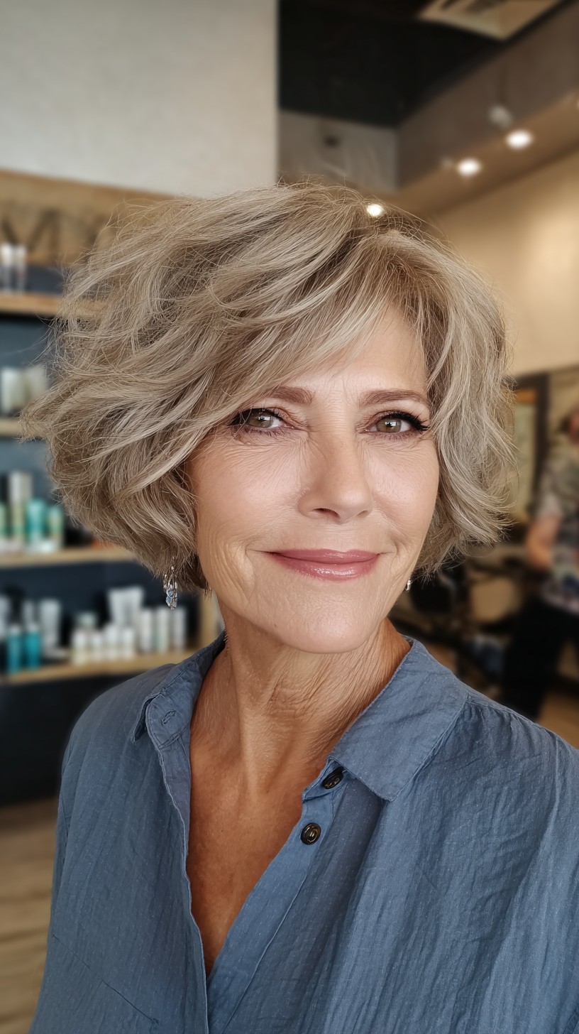 Soft-Textured Gray Bob with Feathered Layers
