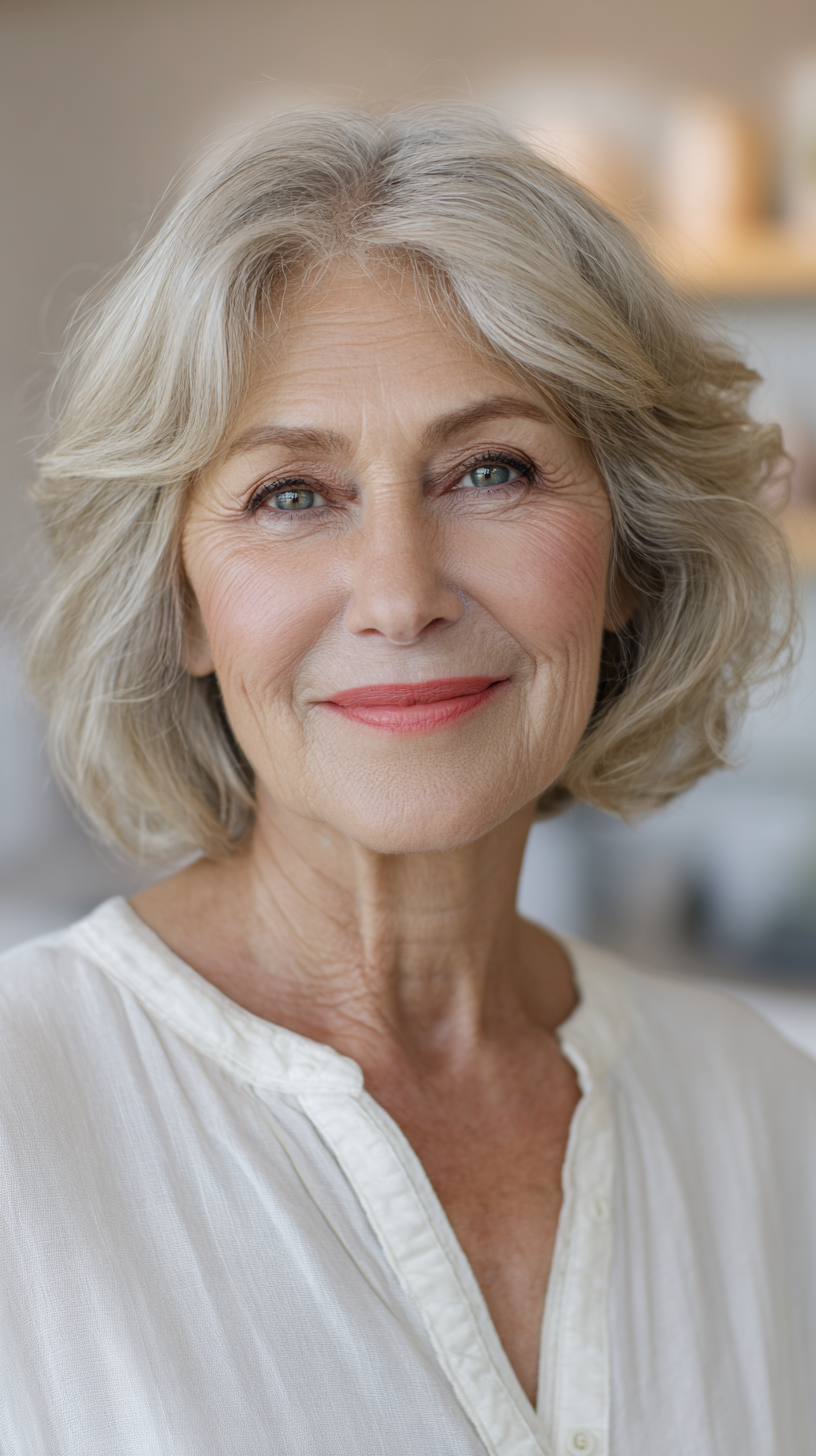 Softly Layered Ash Blonde Chin-Length Bob