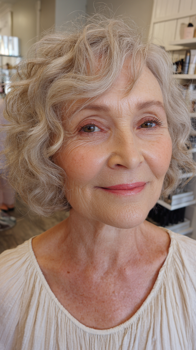 Softly Tousled Chin-Length Curly Bob