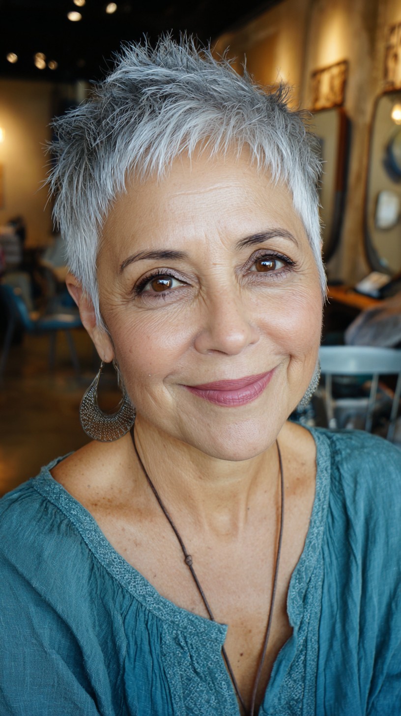 Stylish Silver Textured Pixie with Feathered Edges