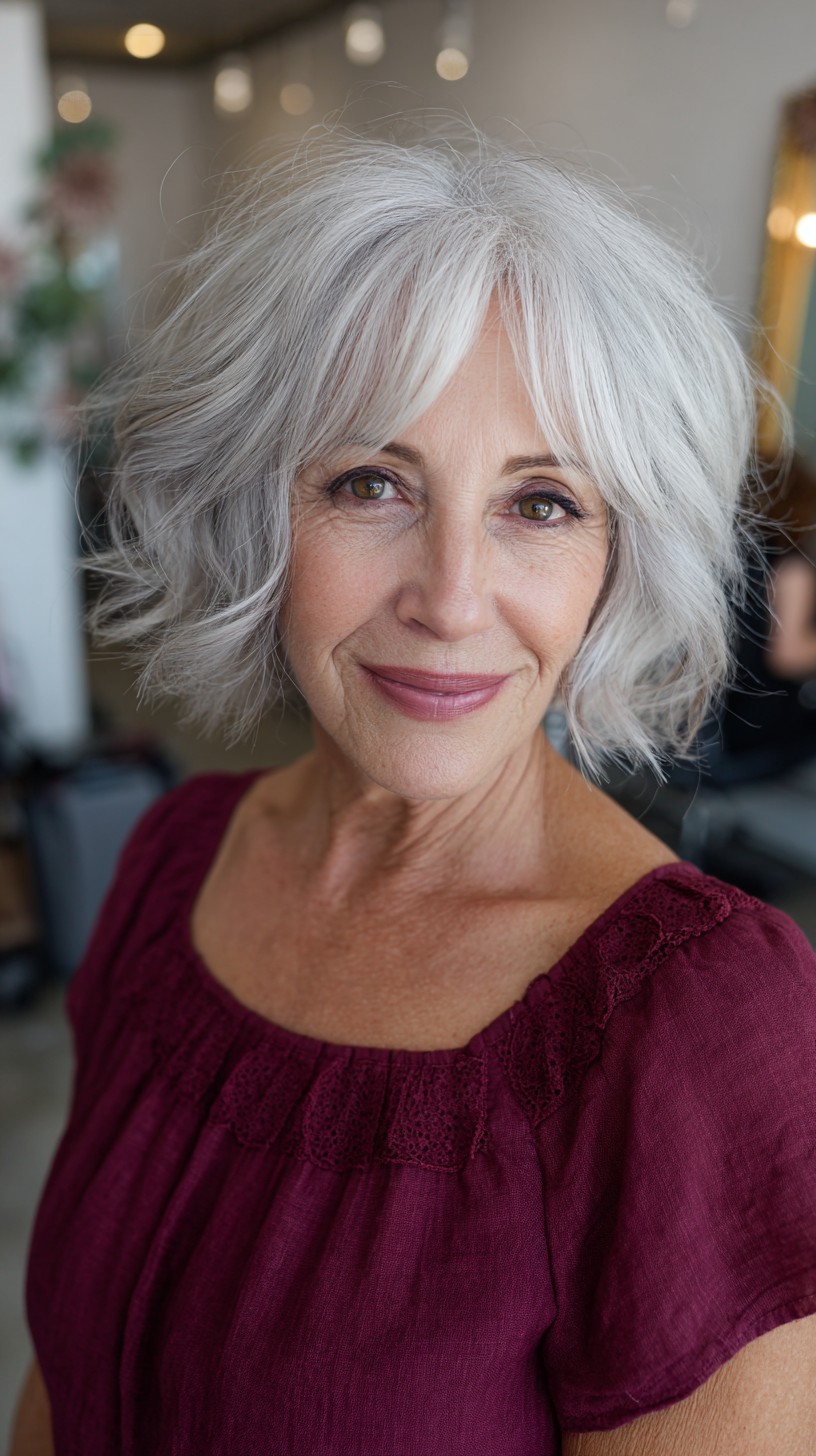 Stylish Silver Wavy Bob for Mature Women