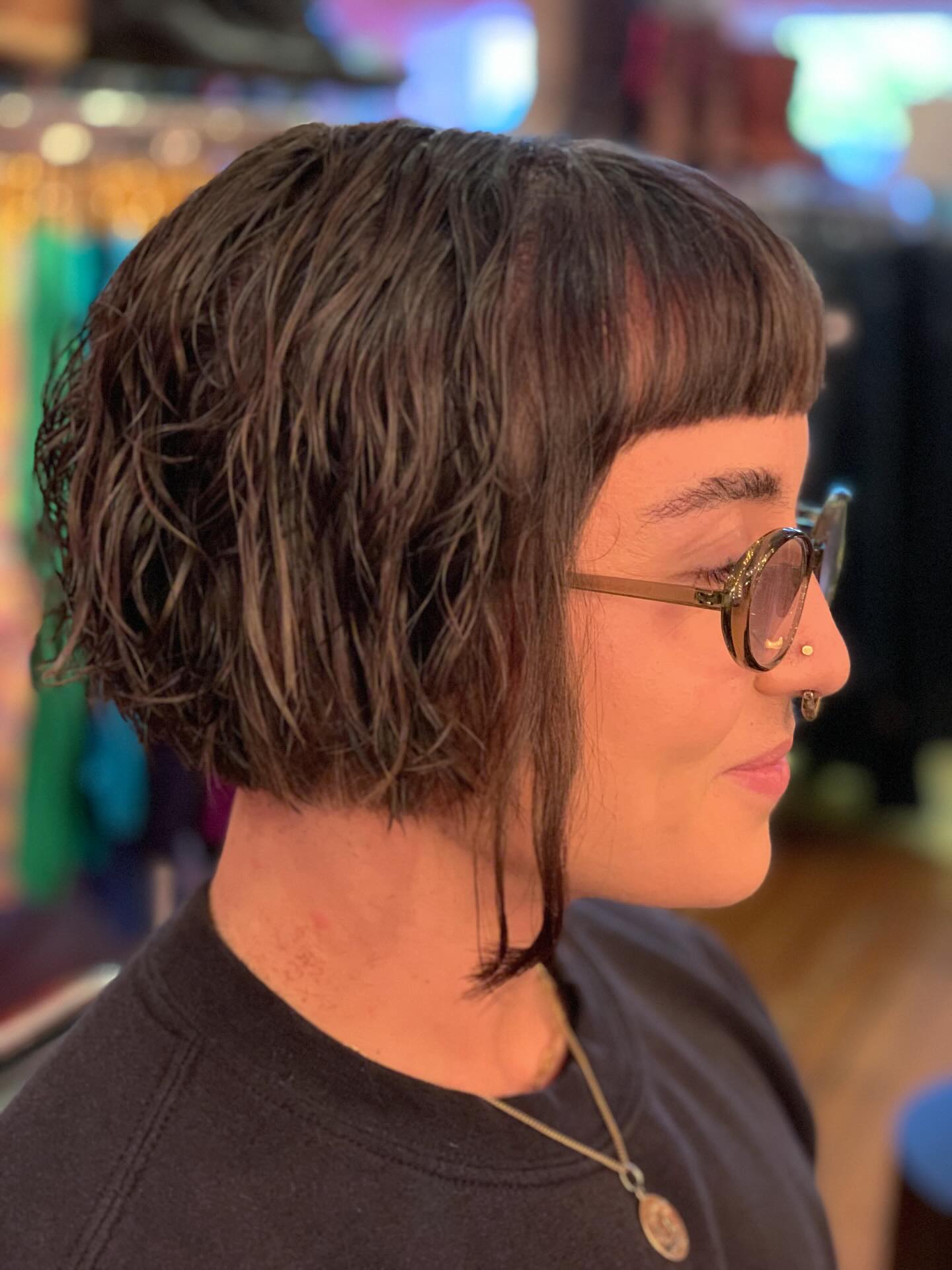 Textured Curly Bob with Playful Bangs