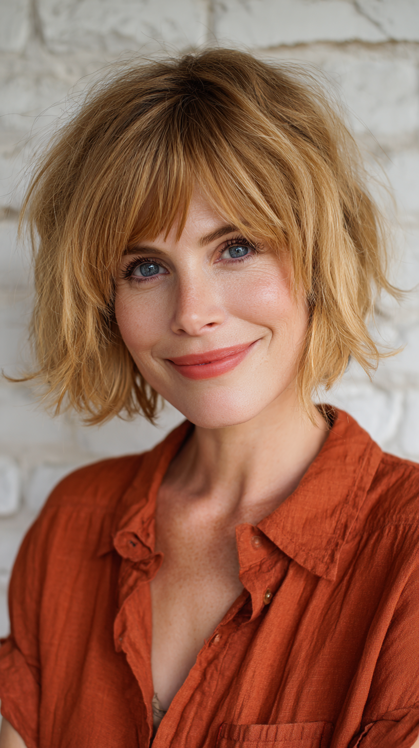 Textured Frayed Bob with Soft Bangs