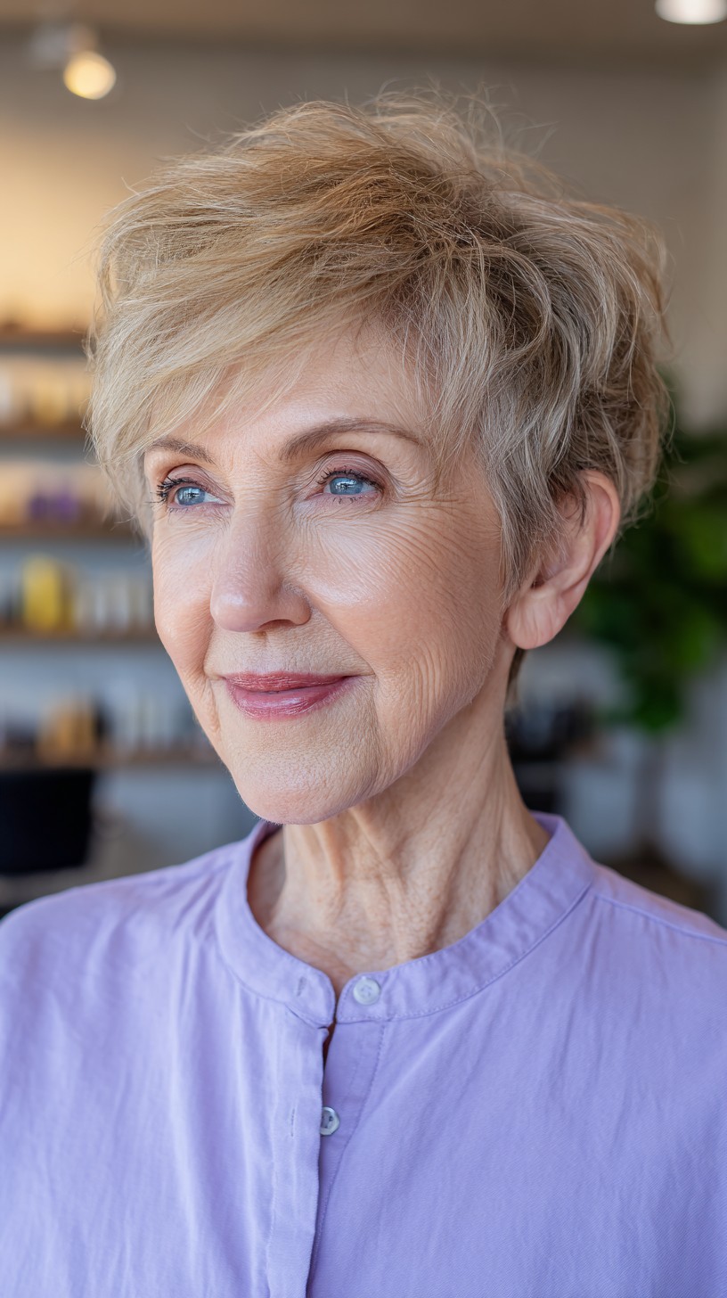 Textured Golden Blonde Tousle for Active Seniors