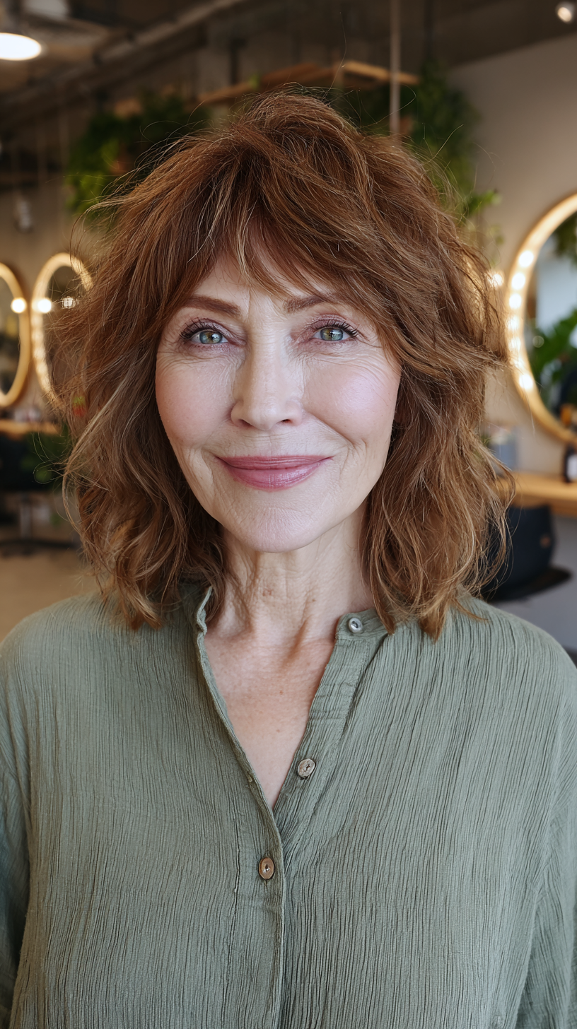 Textured Shaggy Bob with Wispy Bangs