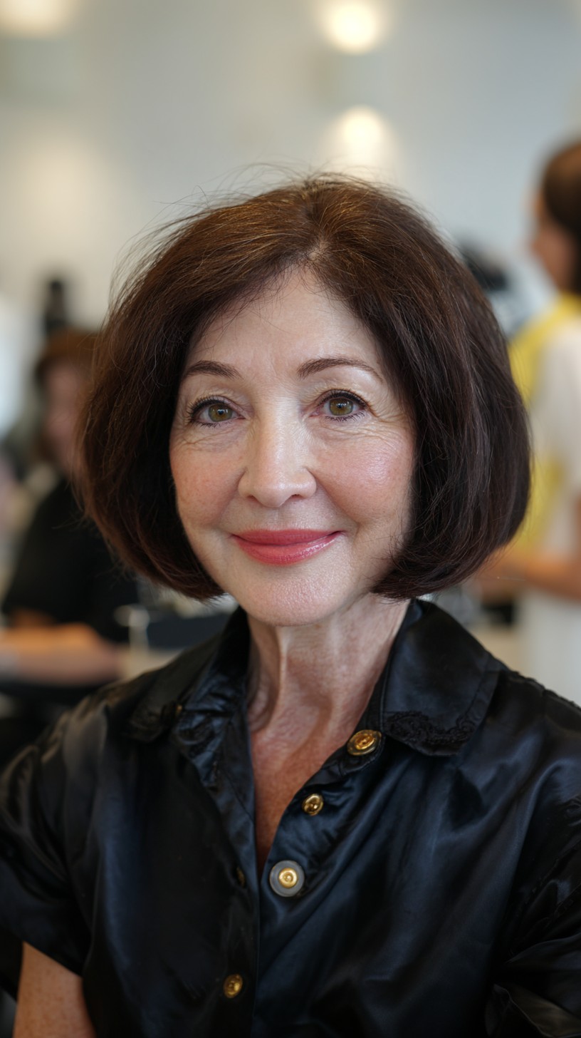 Velvety Rich Espresso Rounded Bob for Graceful Aging