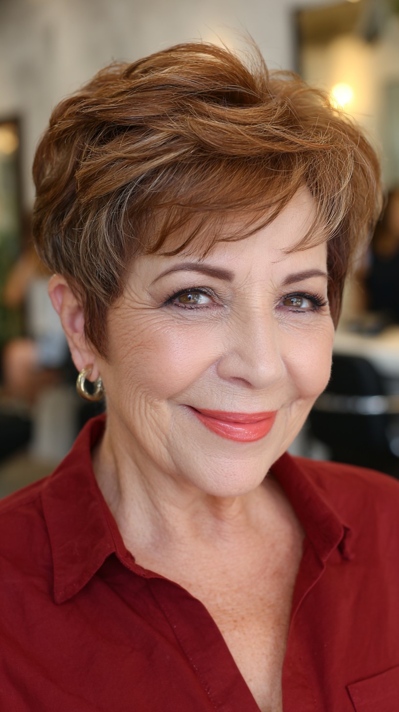 Vibrant Chestnut Short Shag for Lively Seniors