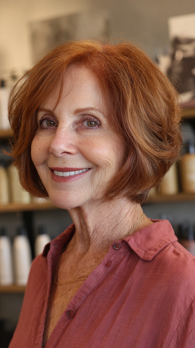 Vibrant Cinnamon Layered Bob for Seniors