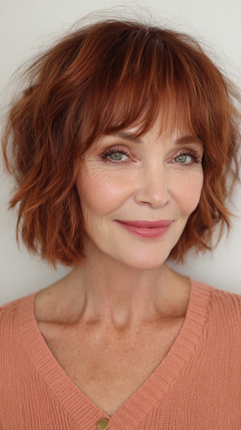 Vibrant Copper Bob with Soft Bangs