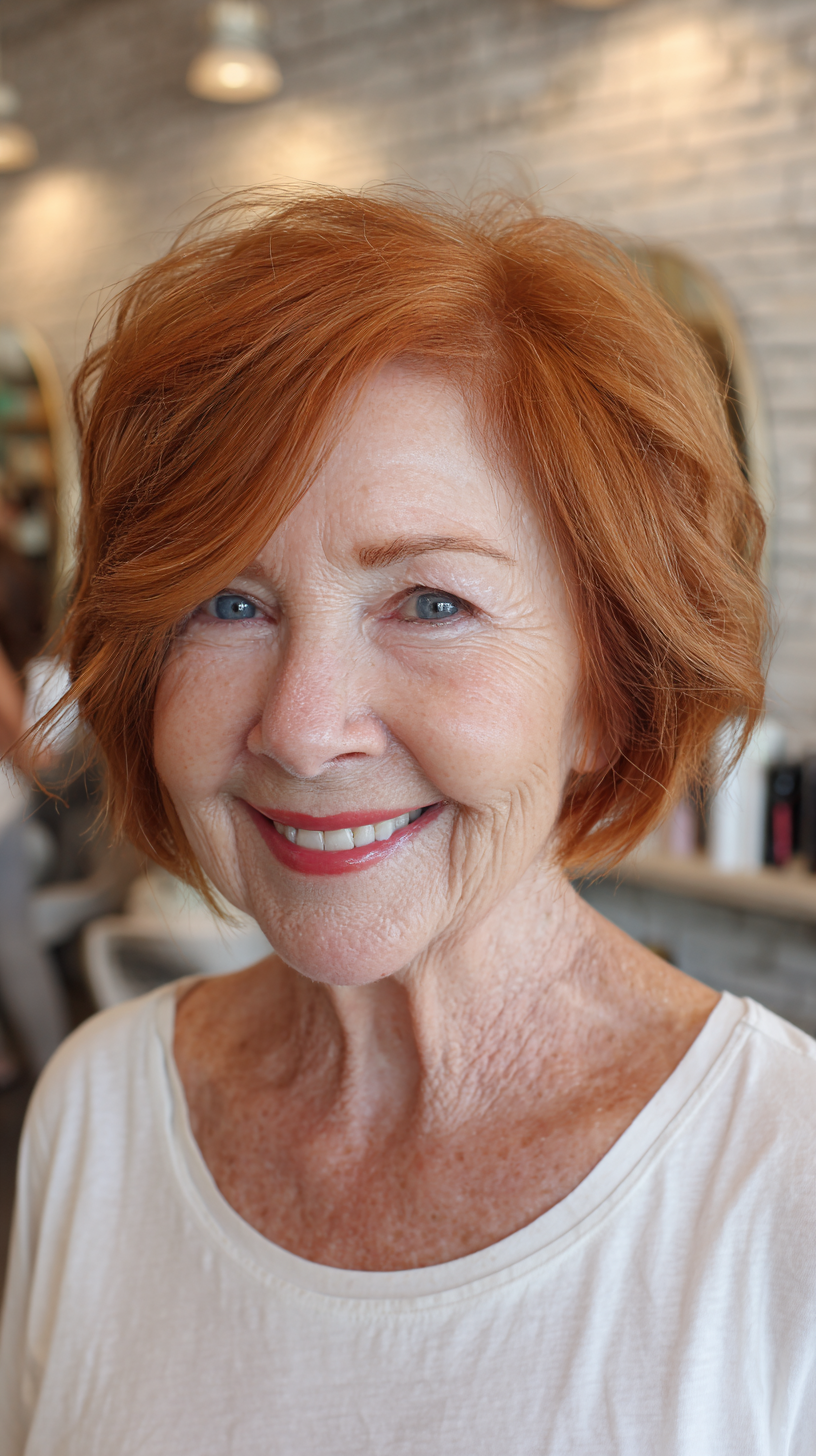 Vibrant Copper Chin-Length Bob with Subtle Texture