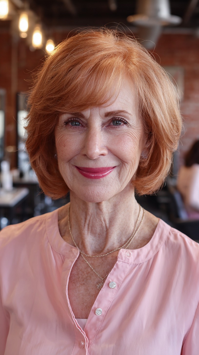 Vibrant Ginger Rounded Bob with Soft Bangs