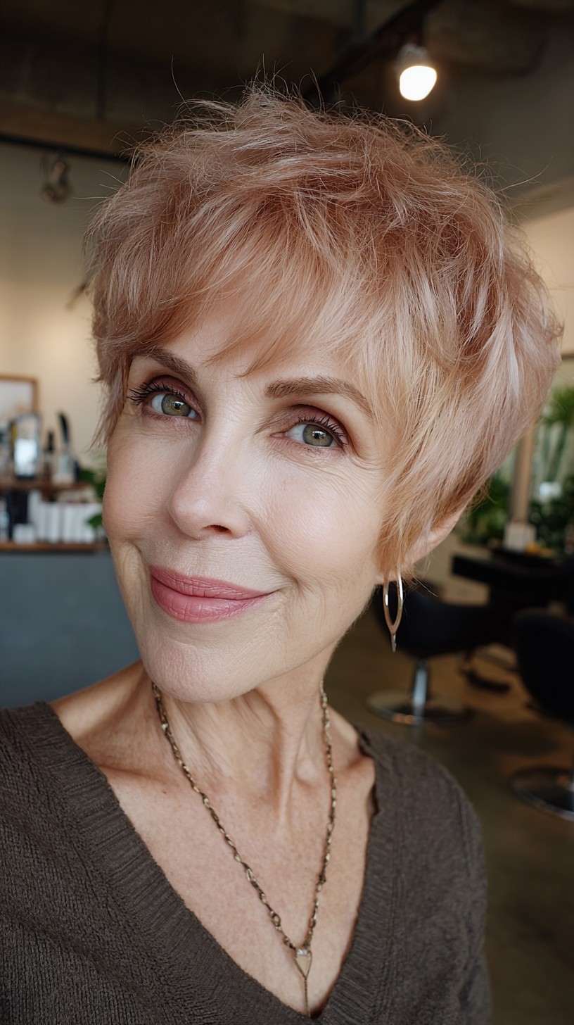 Warm Strawberry Blonde Shaggy Pixie