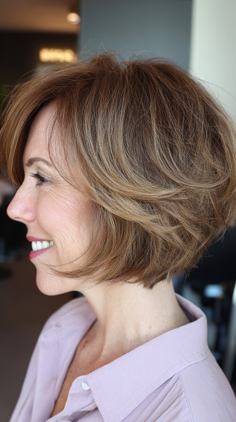 Warm-Toned Layered Swing Bob with Soft Volume