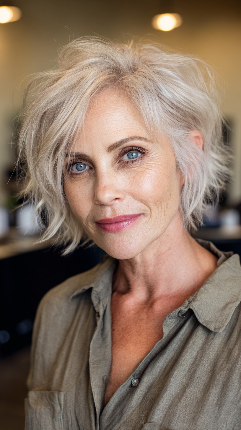Wispy Ash Blonde Bob with Strategic Layers