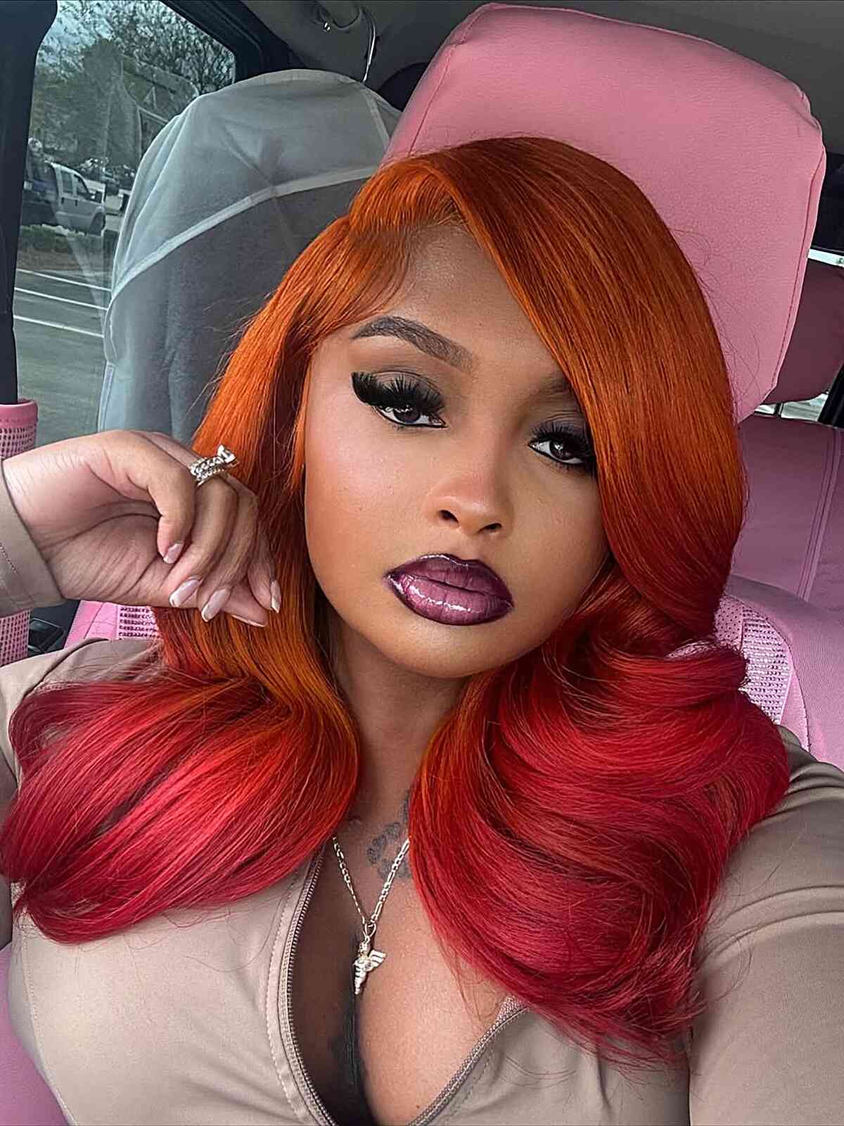 Bold Ombre Waves with Vibrant Red Highlights