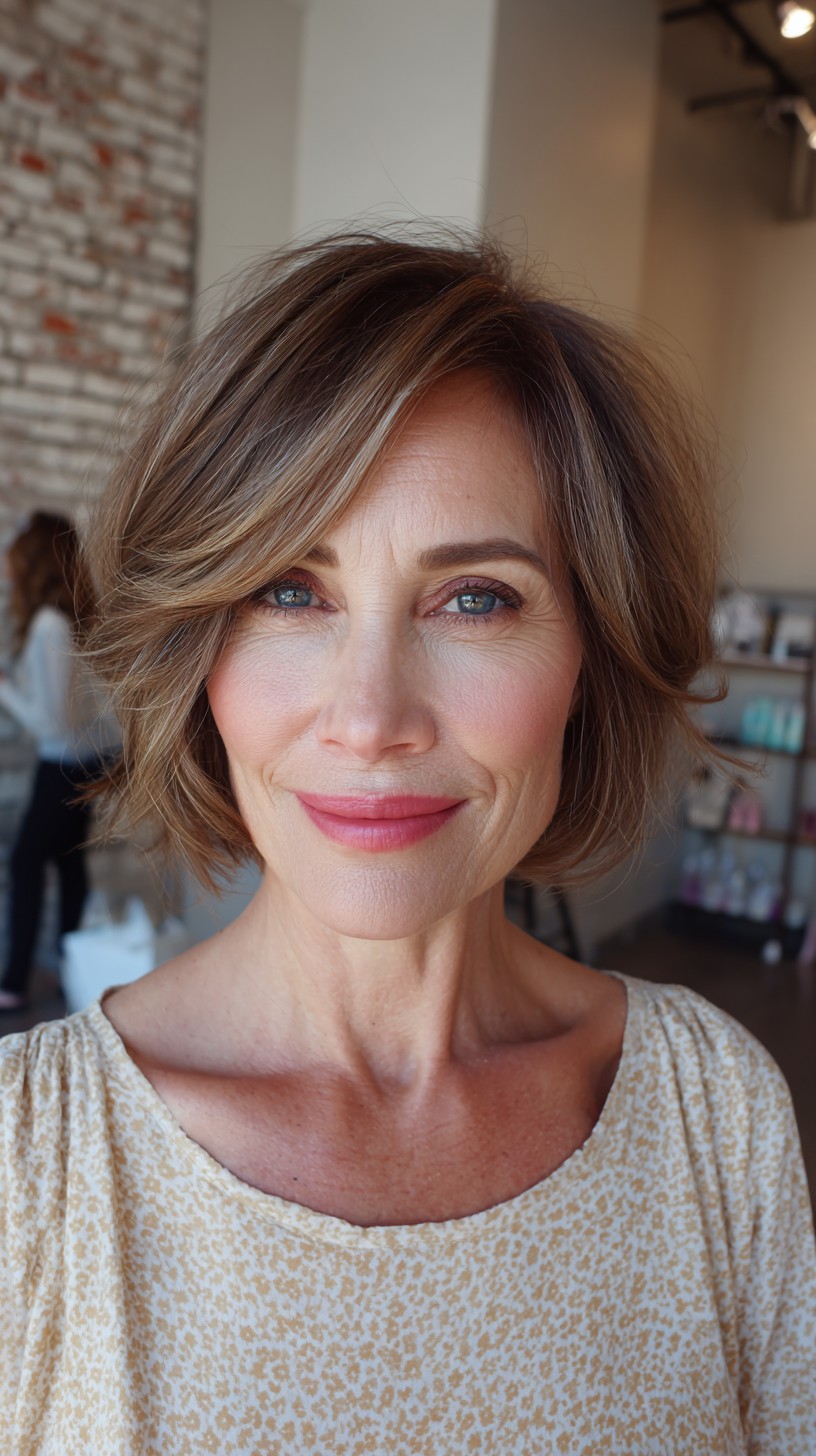 Breezy Chestnut Layered Bob for Graceful Aging