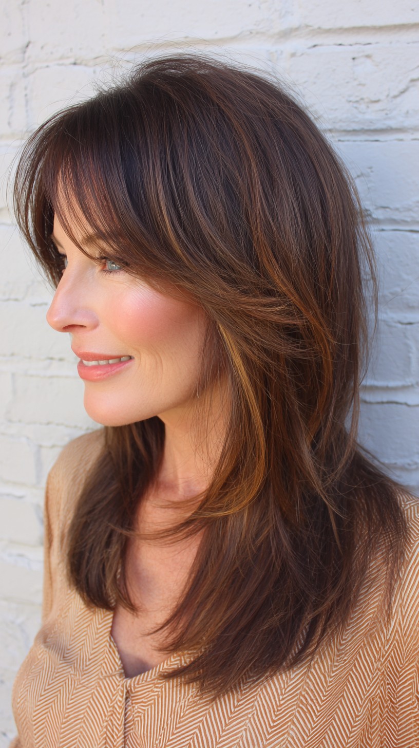 Brunette Layered Cut with Copper Highlights