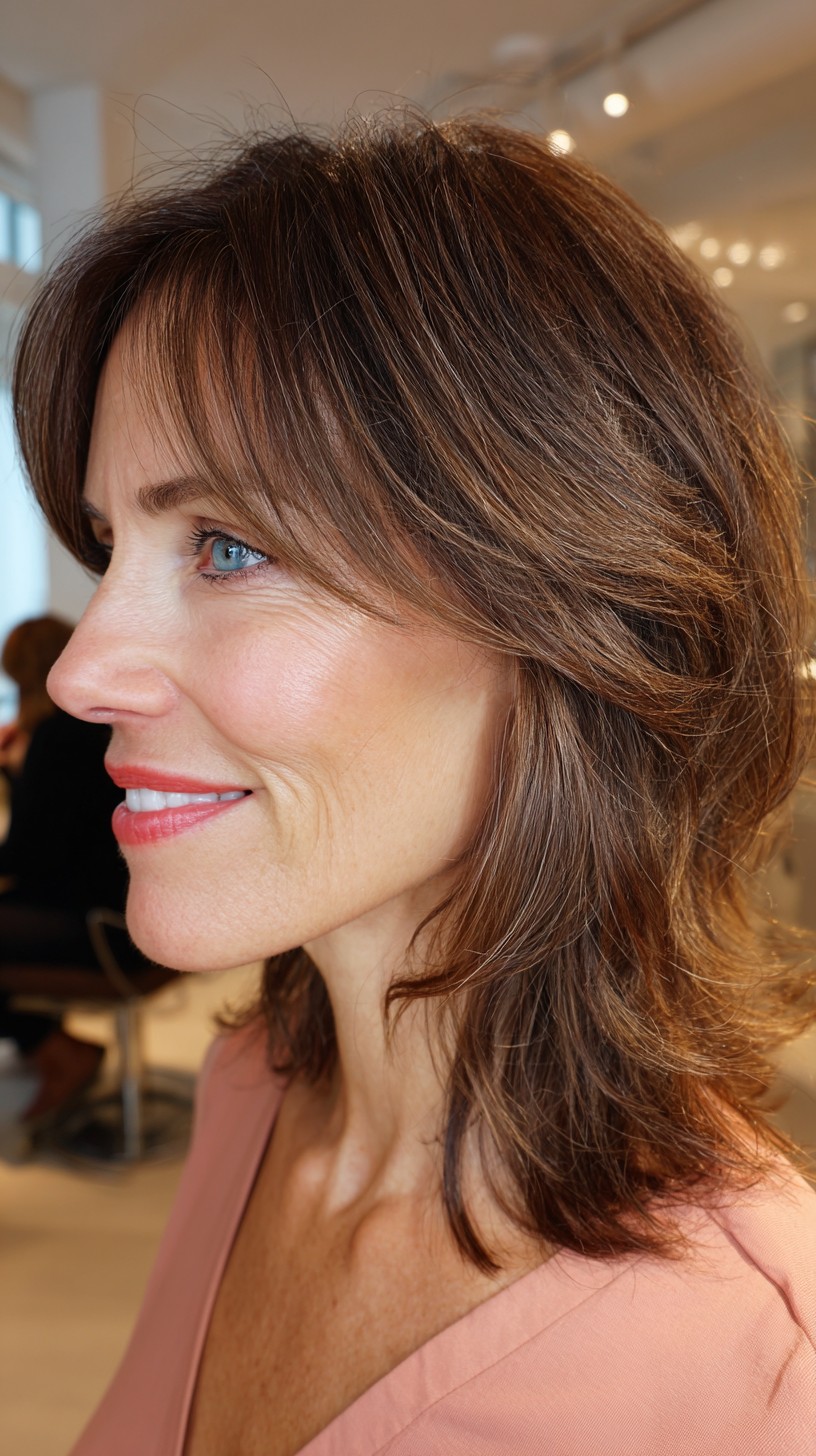 Brunette Layered Cut with Soft Framing