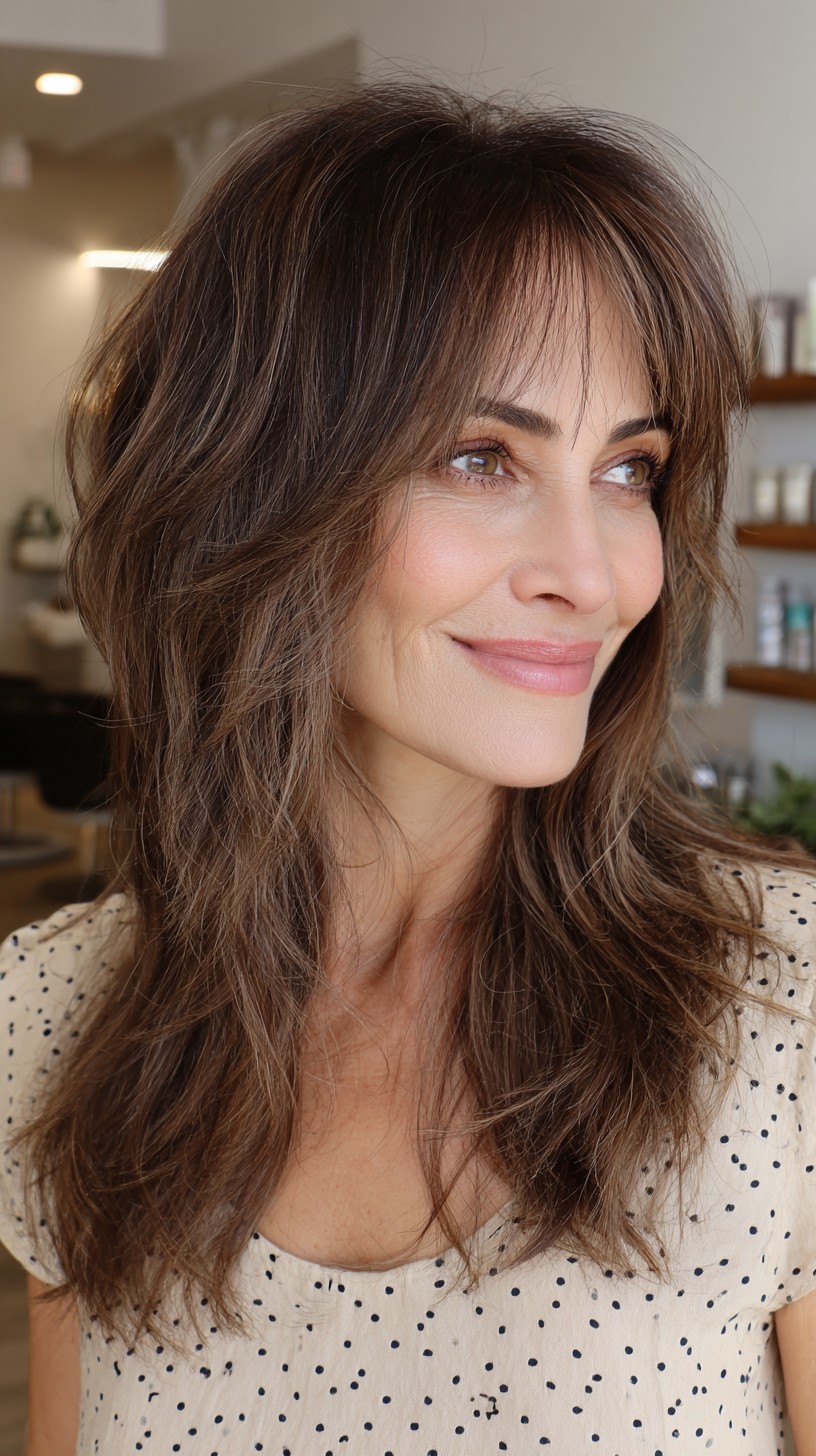 Effervescent Mocha Tousle with Wispy Bangs