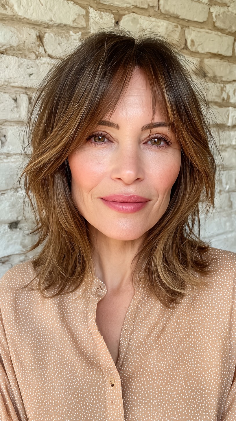 Effortlessly Tousled Chestnut Waves with Graduated Layers