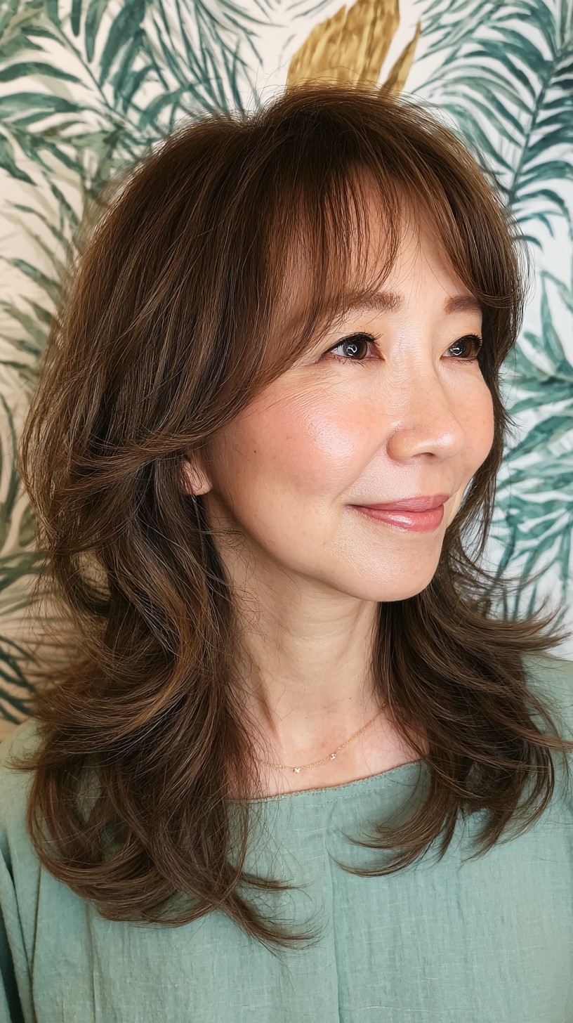 Elegant Brunette Wave with Soft Balayage Highlights