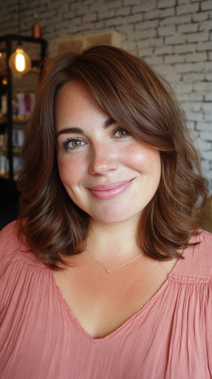 Elegant Soft Chestnut Waves with Graduated Bob