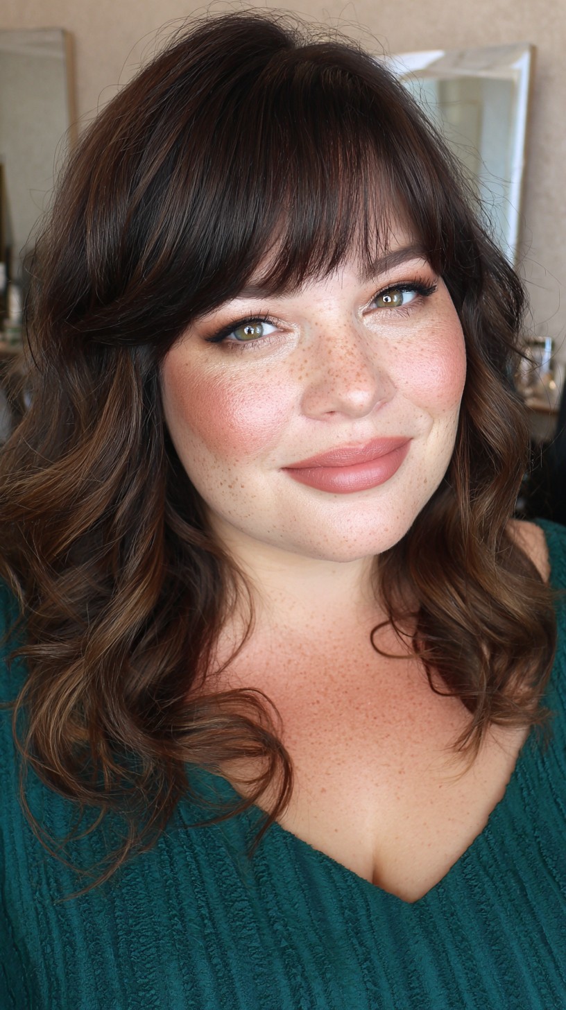 Glossy Chestnut Waves with Wispy Fringe