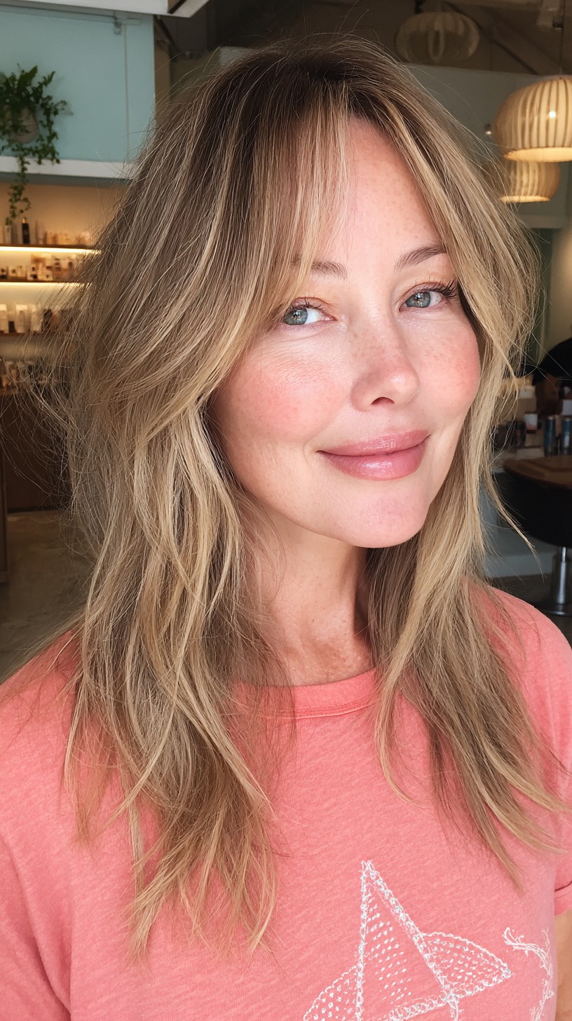 Golden Blonde Layered Waves for Mid-Length Hair
