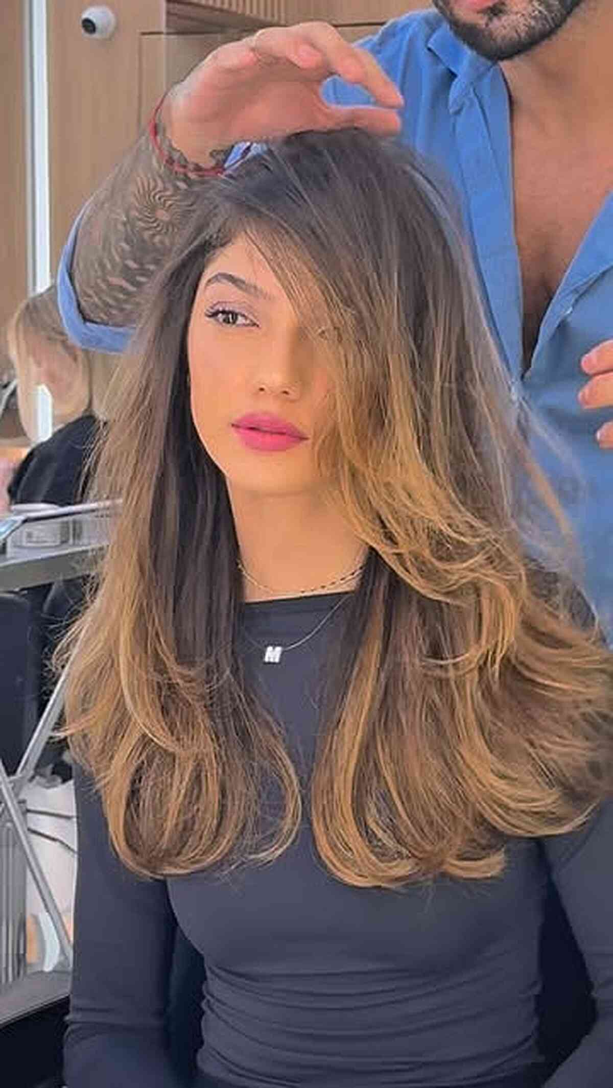 Long Layered Brunette Balayage with Face-Framing Layers