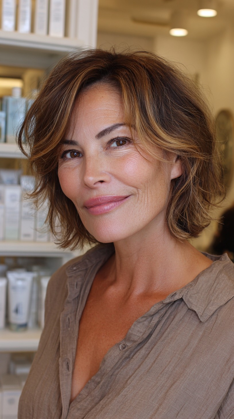 Sun-Kissed Tousled Bob with Natural Roots