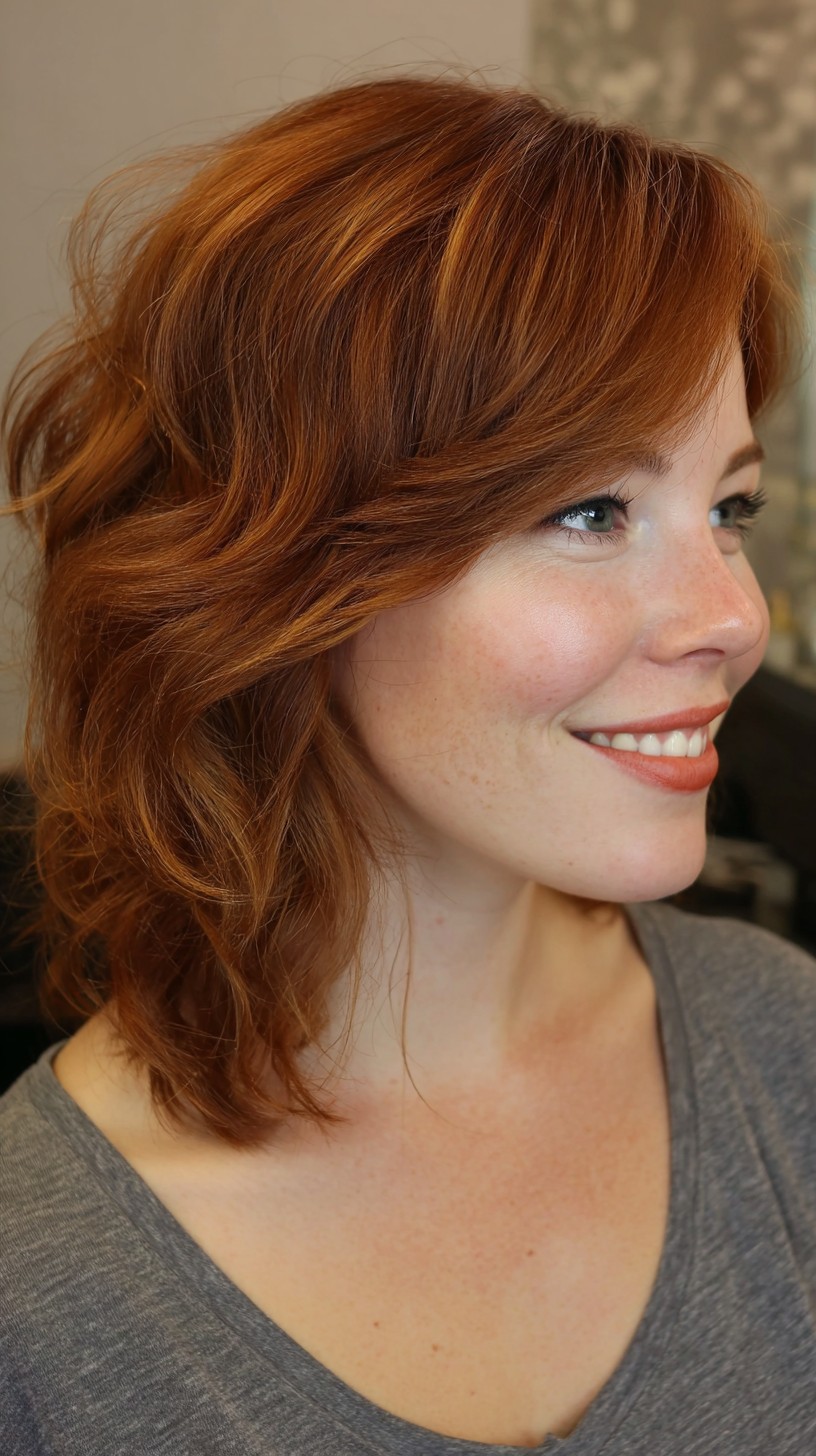 Vibrant Copper Layered Bob with Soft Waves