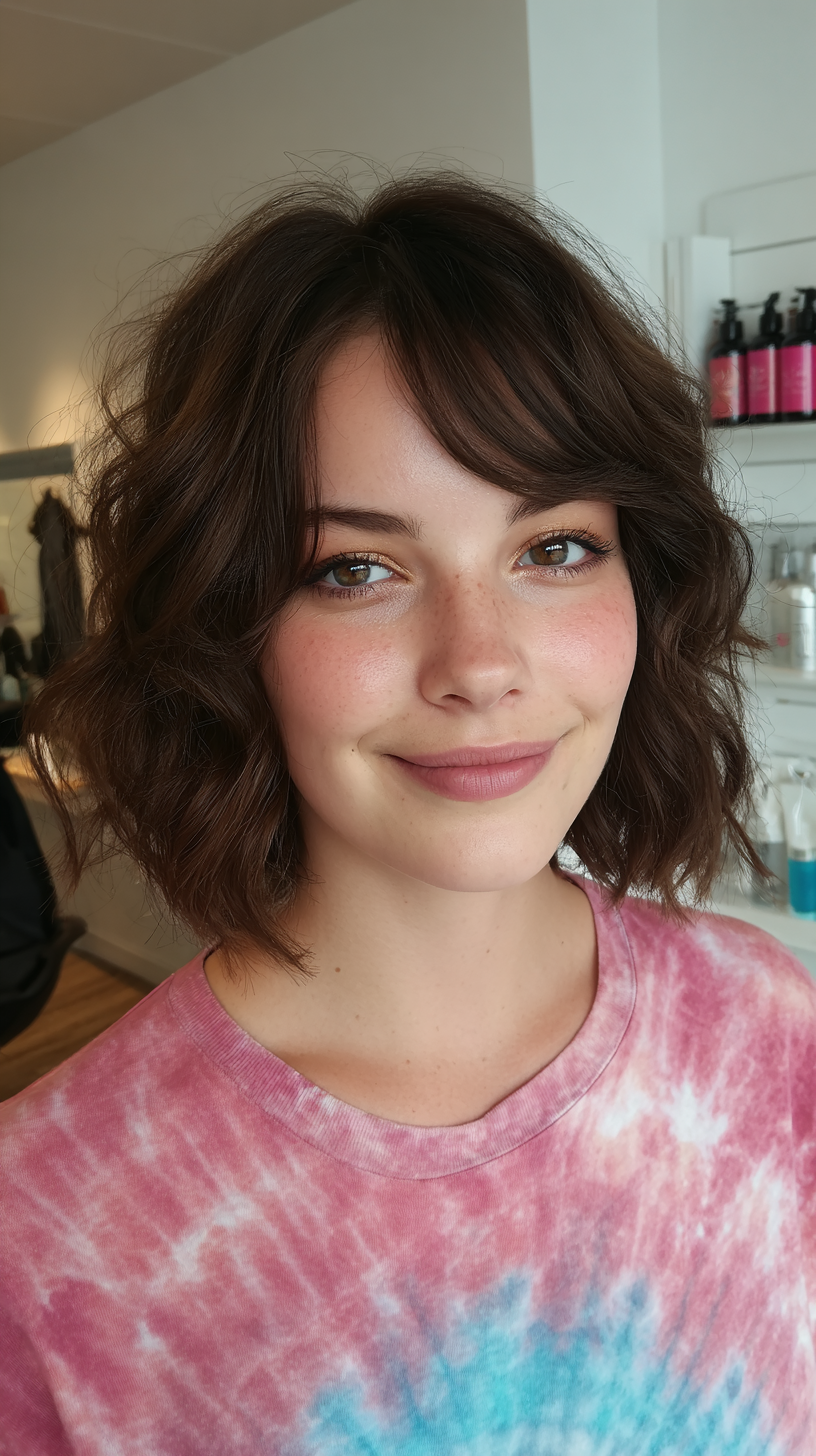 Textured Wavy Bob with Soft Side Bangs