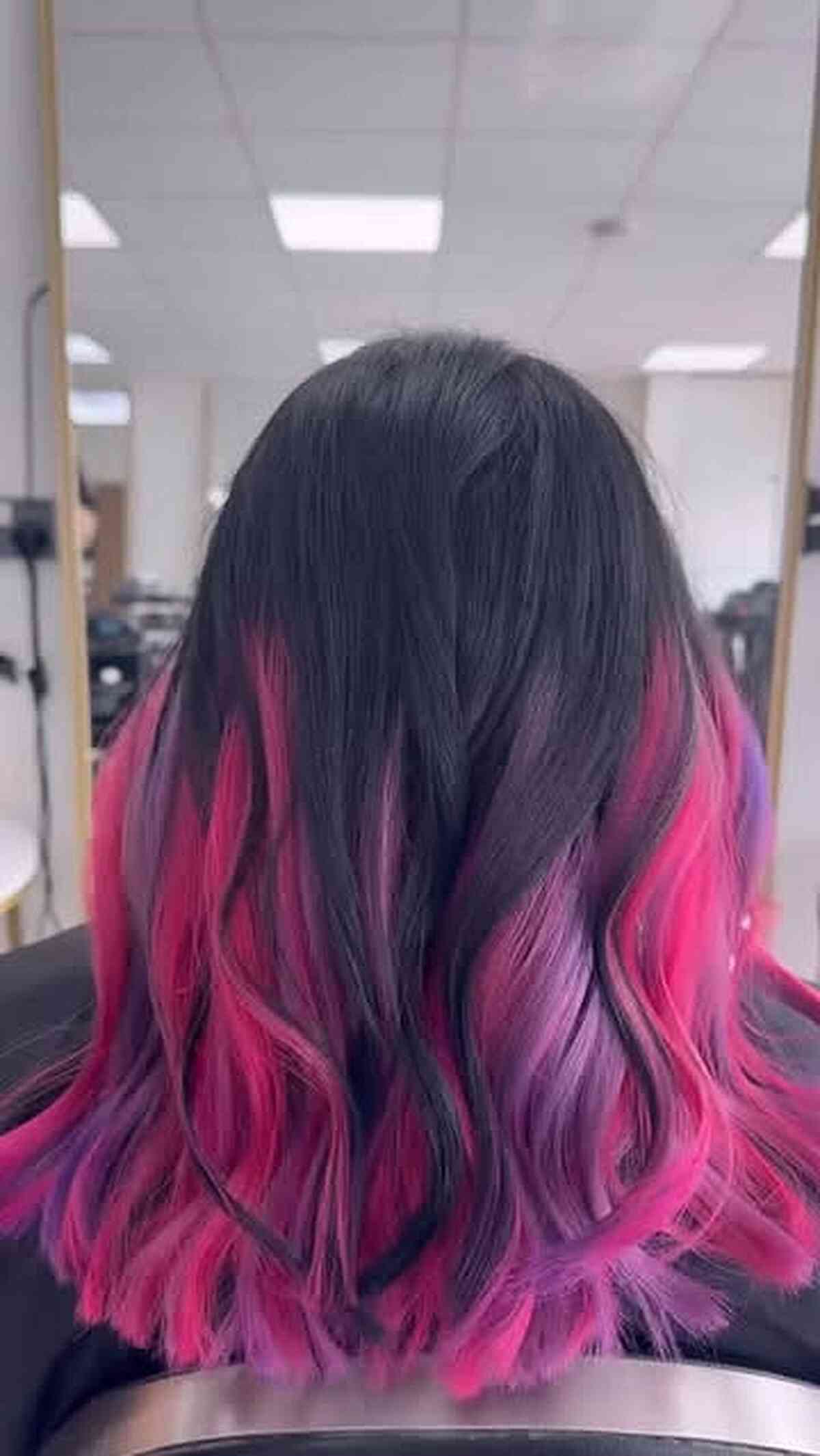 Vibrant Black to Pink Ombre Hair