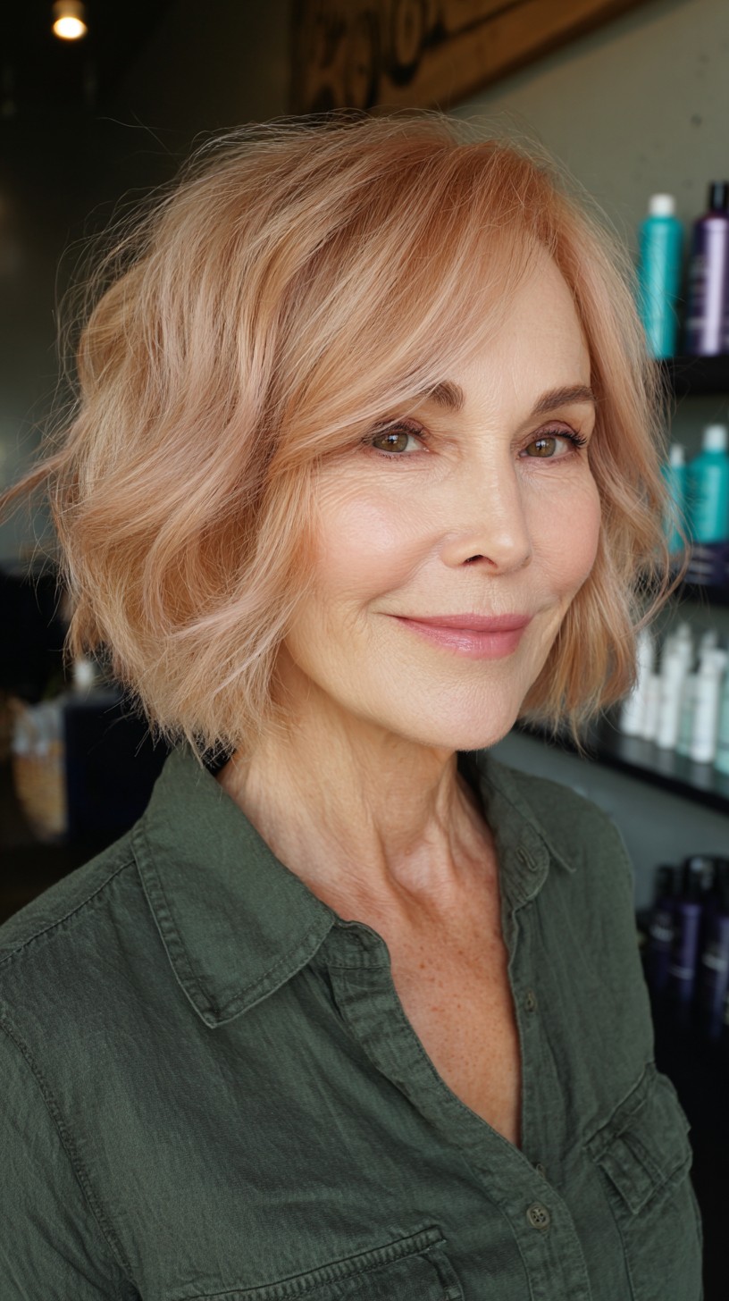 Blush-Pastel Tousled Bob with Soft Layers