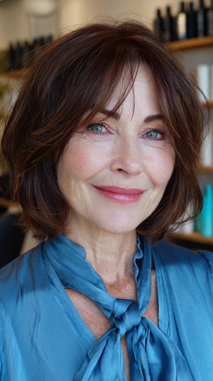 Brunette Feathered Bob with Soft Bangs